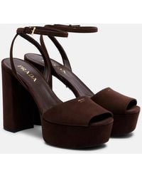 Prada - 115 Suede Platform Sandals - Lyst