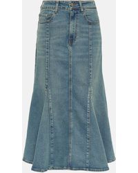 Ganni - Mid-rise Faded-wash Stretch Organic-denim Blend Midi Skirt - Lyst