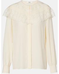 Chloé - Lace-Trimmed Silk Crepe De Chine Blouse - Lyst