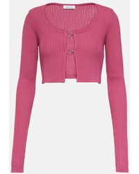 Blumarine - Logo Ribbed-Knit Cropped Cardigan - Lyst