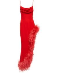 Alessandra Rich Robe aus Seide mit Federbesatz - Rot