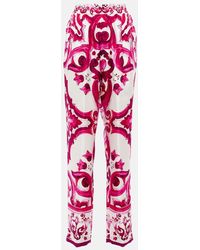 Dolce & Gabbana - Pantalones rectos en sarga de seda - Lyst