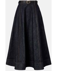 Self-Portrait - High-Rise Denim Midi Skirt - Lyst