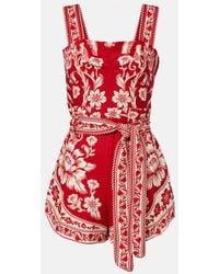 FARM Rio - Guanacaste Belted Linen-Blend Romper - Lyst