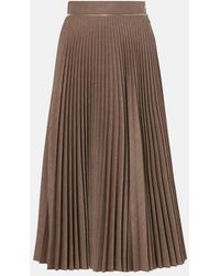 Burberry - Pleated Wool Midi Skirt - Lyst