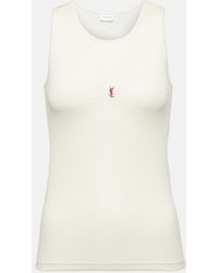 Saint Laurent - Logo-Embroidered Ribbed Wool Tank - Lyst