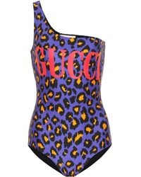 Gucci One-shoulder Leopard-print Swimsuit - Purple