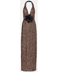 Dolce & Gabbana - Floral-Applique Sequined Halterneck Gown - Lyst