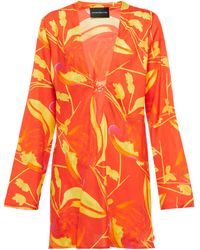 Kimono Tall De Chifón Con Desteñido Anudado Fosforito Y Estampado Animal de Boohoo de color Naranja Mujer Ropa de Moda de baño de Caftanes y moda de playa 