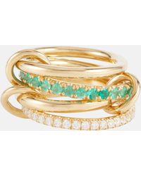 Spinelli Kilcollin - Halley Set Of Four 18kt Gold Rings With Emeralds And Diamonds - Lyst