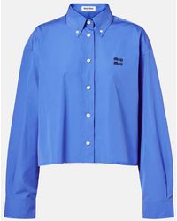 Miu Miu - Camisa De Popelin De Algodon Cropped - Lyst