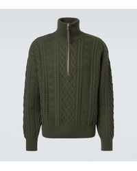 Loewe - Aran-Knit Wool Half-Zip Turtleneck Sweater - Lyst