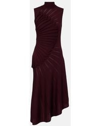 Alaïa - Asymmetric Pleated Wool Midi Dress - Lyst