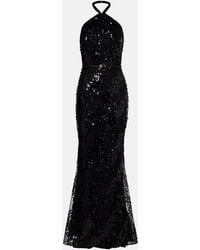Elie Saab - Sequined Halterneck Silk-Blend Gown - Lyst