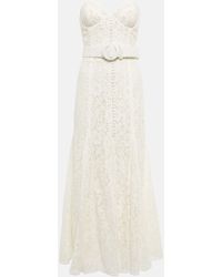 Costarellos Sharie Belted Lace Bustier Gown - White