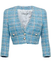 Alessandra Rich Cropped Tweed Jacket - Blue