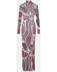 PUCCI - Printed Tulle-Trimmed Jersey Maxi Dress - Lyst
