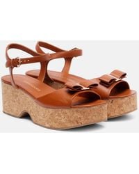Ferragamo - Selna Leather Wedge Sandals - Lyst
