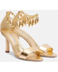 Manolo Blahnik - Verzierte Sandalen Nicusan 90 Aus Metallic-Leder - Lyst