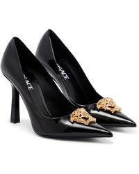 Damen Schuhe Absätze Mules Versace Leder 70mm Hohe Ledermules in Schwarz 