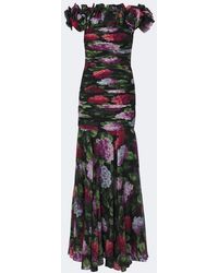 Carolina Herrera - Floral-Applique Floral Draped Silk Gown - Lyst