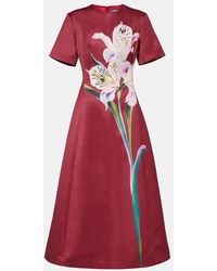 LEO LIN - Caroline Floral Satin Midi Dress - Lyst