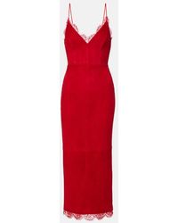 Alex Perry - Lace-Trimmed Suede Midi Dress - Lyst