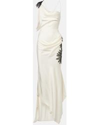 Victoria Beckham - Floral-Applique Draped Satin Crepe Gown - Lyst