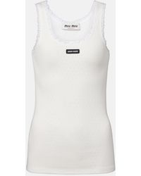 Miu Miu - Lace-Trimmed Pointelle Cotton Tank Top - Lyst
