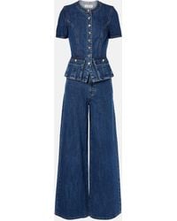 Self-Portrait - Denim Top And Wide-Leg Jeans Set - Lyst