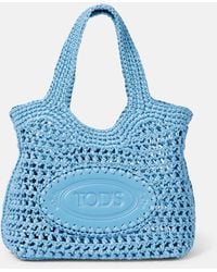 Tod's - Leather-Trimmed Raffia Basket Bag - Lyst