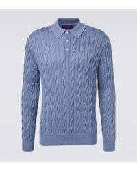 Ralph Lauren - Cable-Knit Cotton And Silk Polo Sweater - Lyst