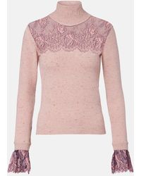 Valentino - Lace-Trimmed Wool-Blend Sweater - Lyst