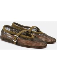 Alaïa - Suede-Trimmed Fishnet Ballet Flats - Lyst