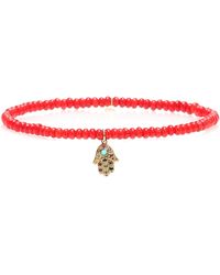 Sydney Evan Baby Hamsa Rainbow Bamboo Coral And 14kt Gold Beaded Bracelet With Sapphires - Red