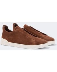 ZEGNA - Triple Stitch Suede Slip-On Sneakers - Lyst