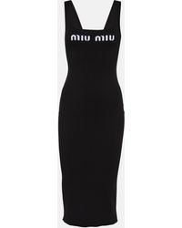 Miu Miu - Logo Ribbed-knit Jersey Midi Dress - Lyst