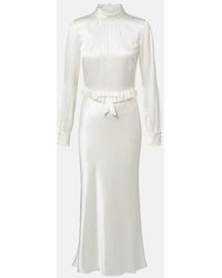 Alessandra Rich - Bow-Detail Ruffled Silk Satin Midi Dress - Lyst