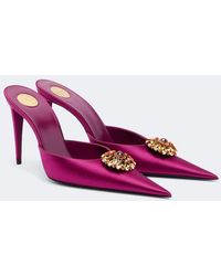 Saint Laurent - Cosmo Embellished Satin Crepe Mules - Lyst