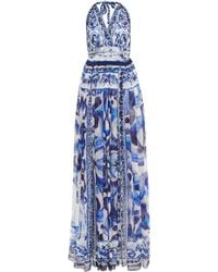 Dolce & Gabbana Bedrucktes Maxikleid aus Seiden-Chiffon - Blau