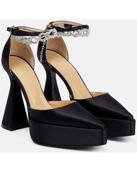 Mach & Mach - Bow Chain Embellished Satin Platform Pumps - Lyst