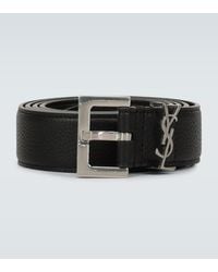 Saint Laurent Slim Grained Leather Belt - Black