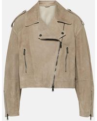 Brunello Cucinelli - Giacca cropped in suede - Lyst