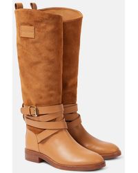 See By Chloé - Anim Suede-Trimmed Leather Knee-High Boots - Lyst