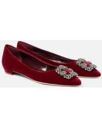 Manolo Blahnik - Hangisi Embellished Velvet Ballet Flats - Lyst