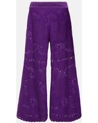 Valentino - Embroidered Wide-leg Cotton-blend Pants - Lyst