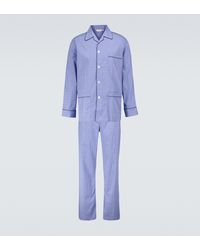 Derek Rose Karierter Pyjama Felsted 3 aus Baumwolle - Blau