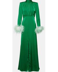 Self-Portrait - Feather-trimmed Satin Gown - Lyst