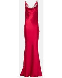 Versace - Robe Aus Seidensatin Mit Pailletten Und Raffungen - Lyst