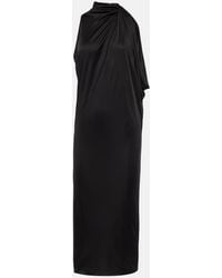 Versace - Vestido midi de saten con cuello alto - Lyst